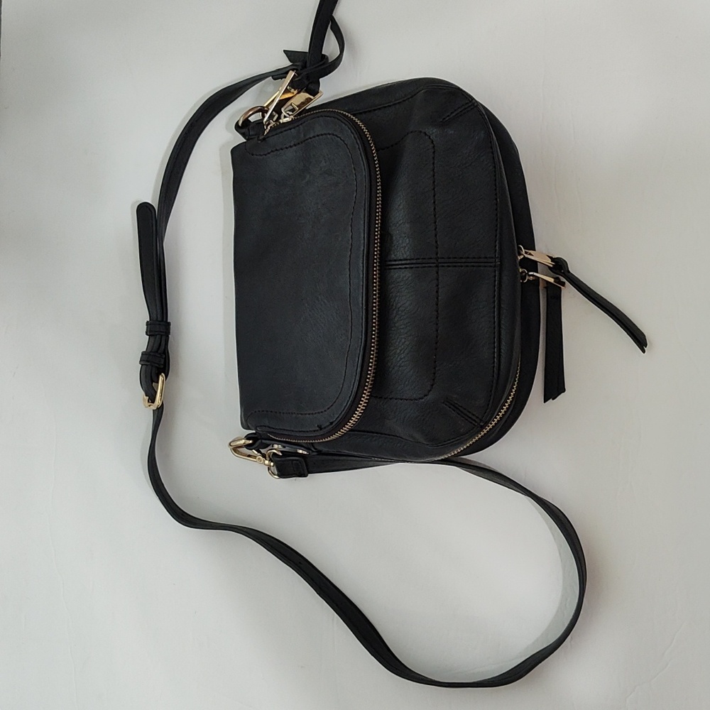 URBAN EXPRESSIONS Women’s Large Black Faux Leather Crossbody Satchel Handbag